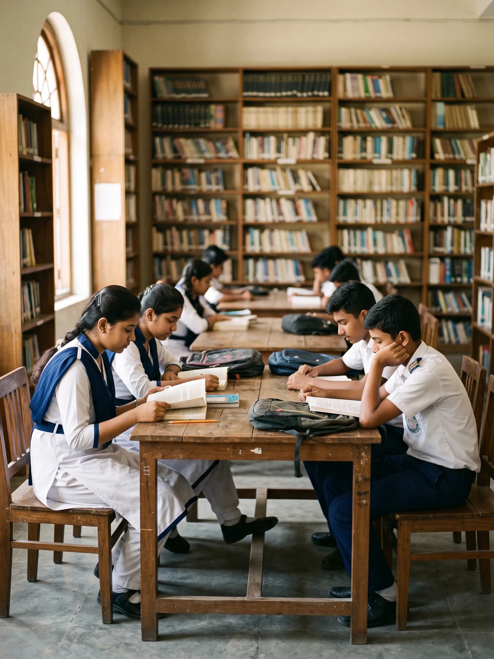 Students reading in the school library
